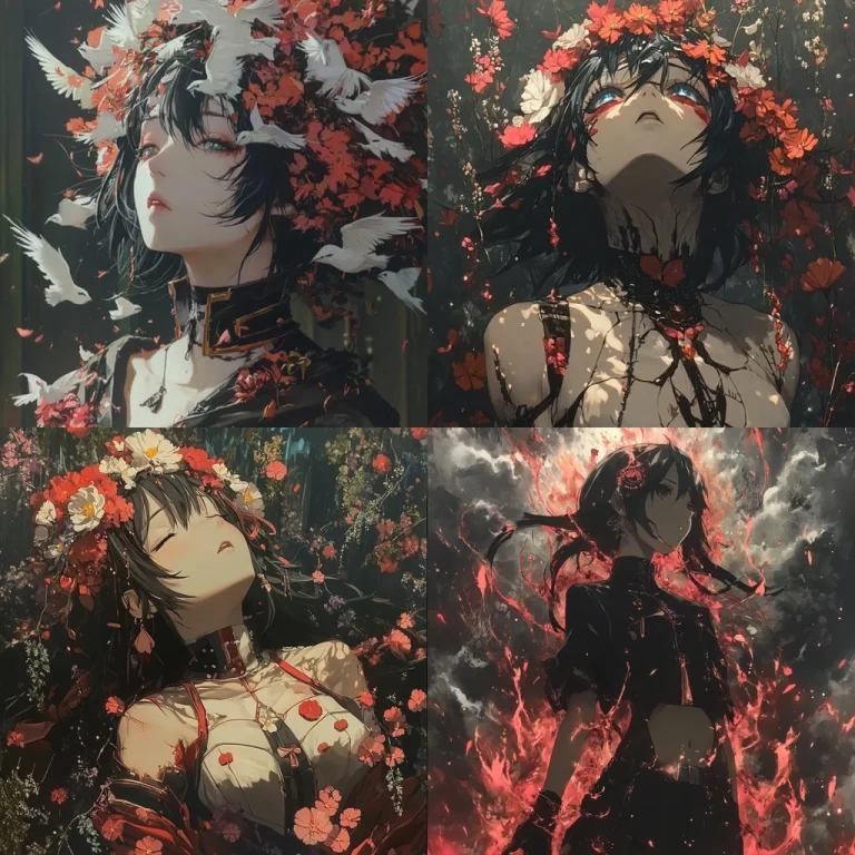 Floral Contrast Noir Anime - Midjourney style sref code