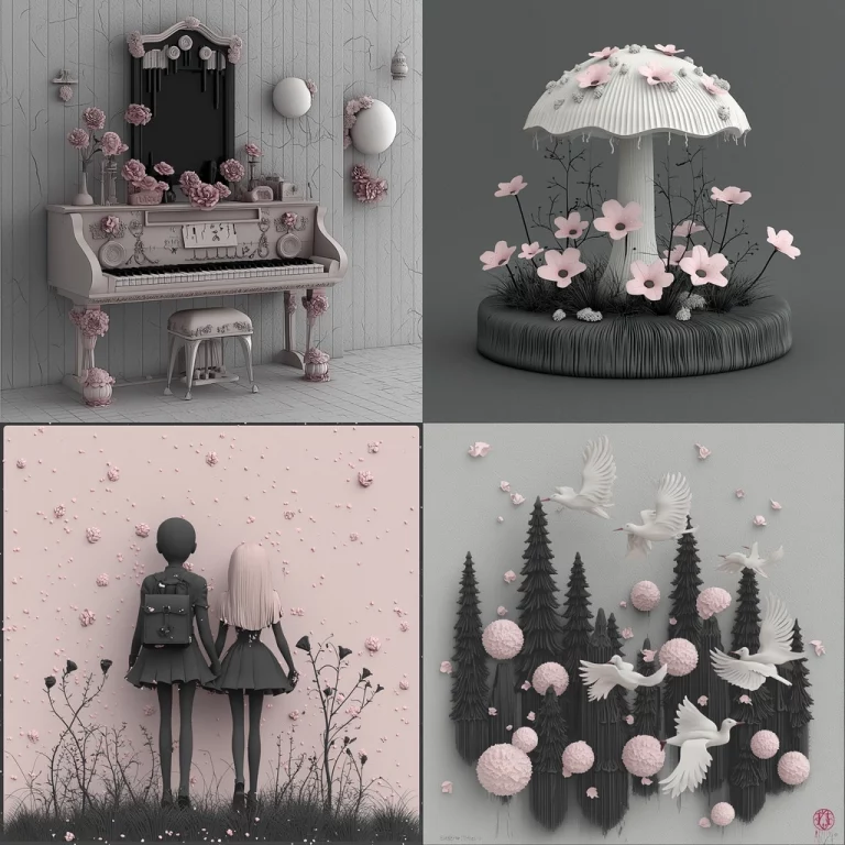 Soft Gray and Pink Realism - Midjourney style sref code