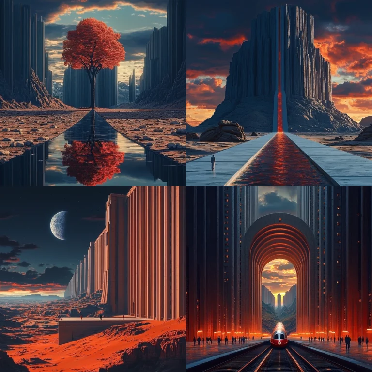 Crimson Shadow Monoliths - Midjourney style sref code