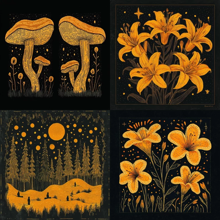 Golden Earthy Textures on Black - Midjourney style sref code