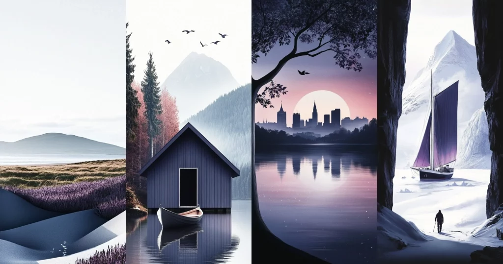 Cool Tone Landscapes with Silhouettes - Midjourney style sref code