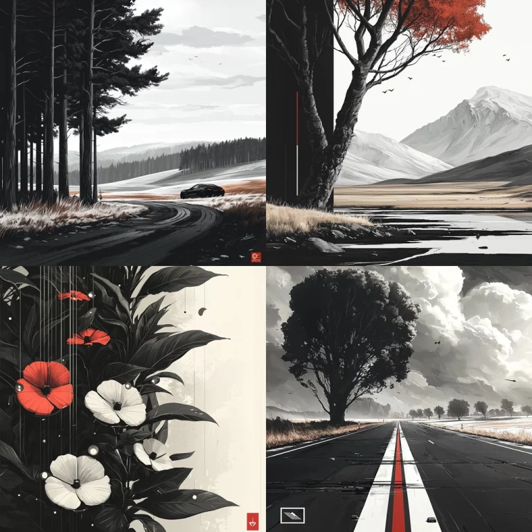 High Contrast Monochrome Landscapes - Midjourney style sref code