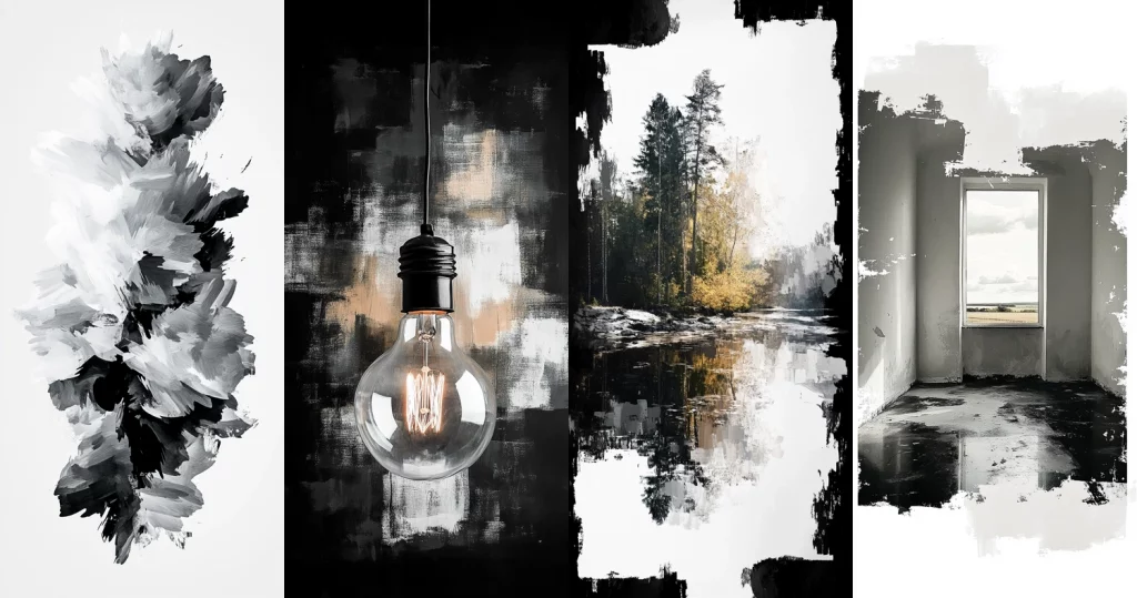 Monochrome Abstract Brushstrokes - Midjourney style sref code