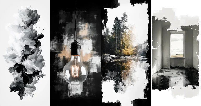 Monochrome Abstract Brushstrokes - Midjourney style sref code