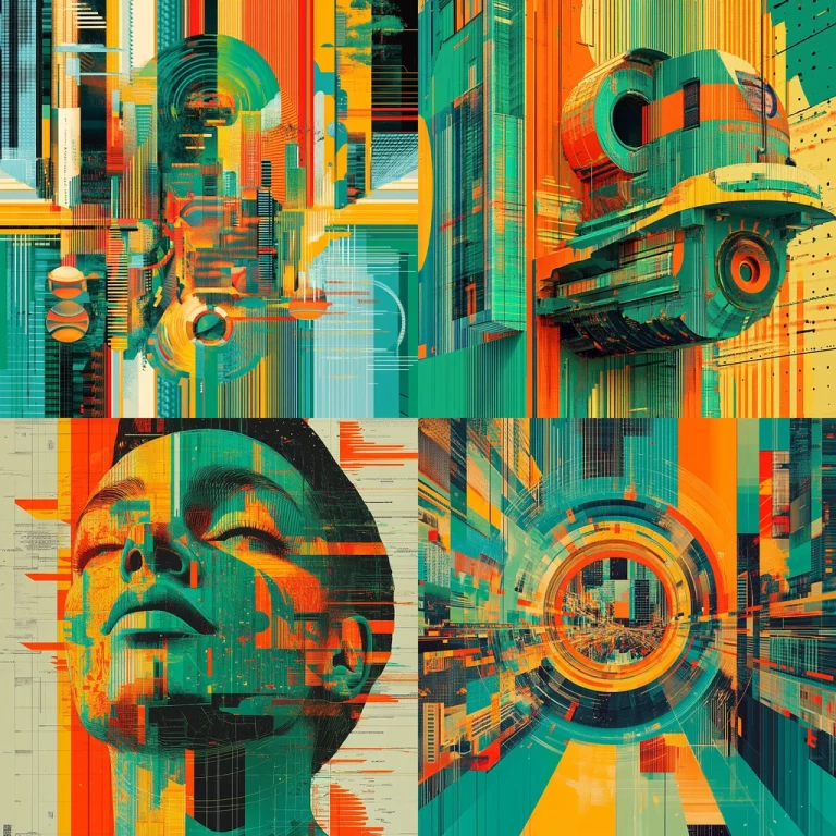 Geometric Strata with Electric Hues - Midjourney style sref code