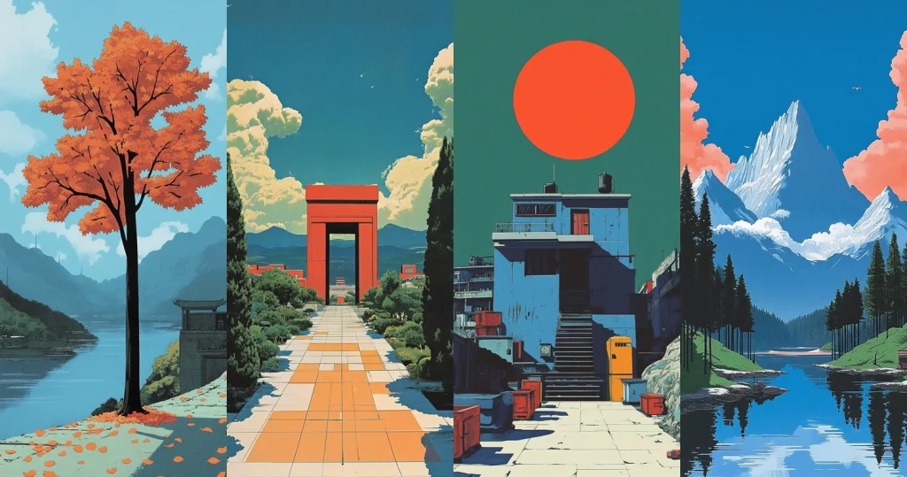 Vibrant Landscape Juxtaposition - Midjourney style sref code