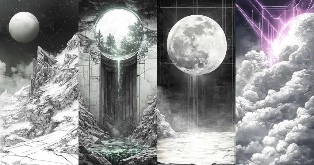 Monochrome Celestial Imagery – Midjourney style sref code