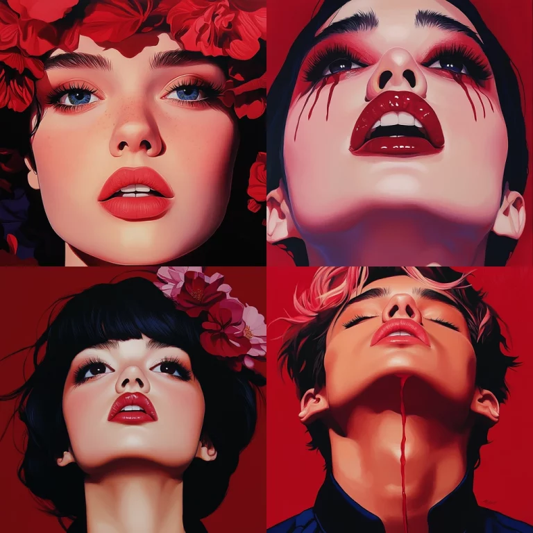 Vibrant Red with Floral Accents - Midjourney style sref code