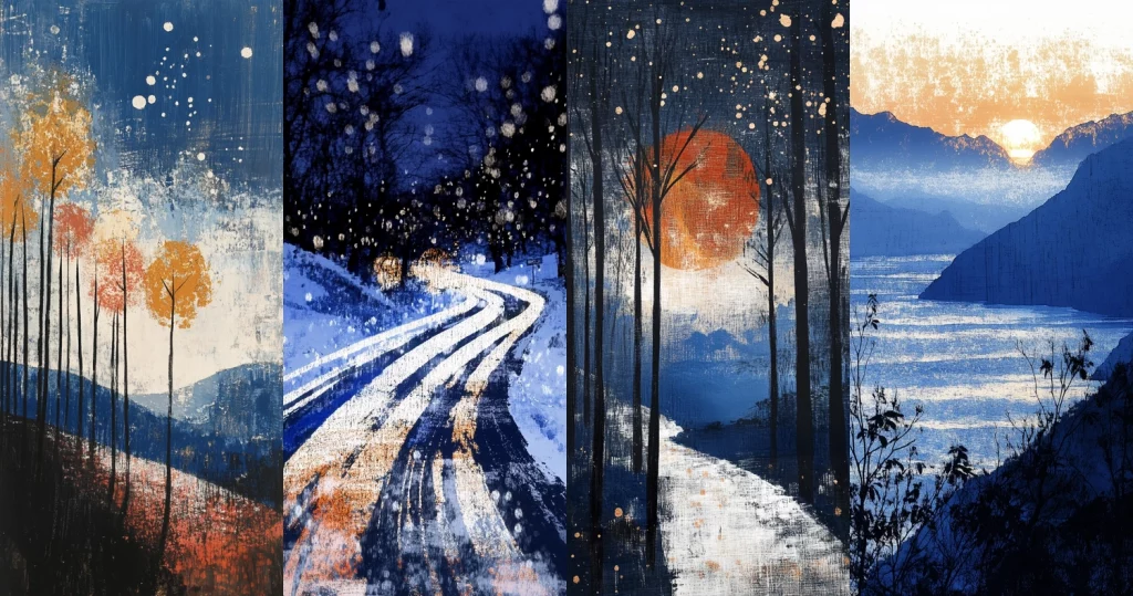 Textured Nightfall and Dawn Landscape - Midjourney style sref code