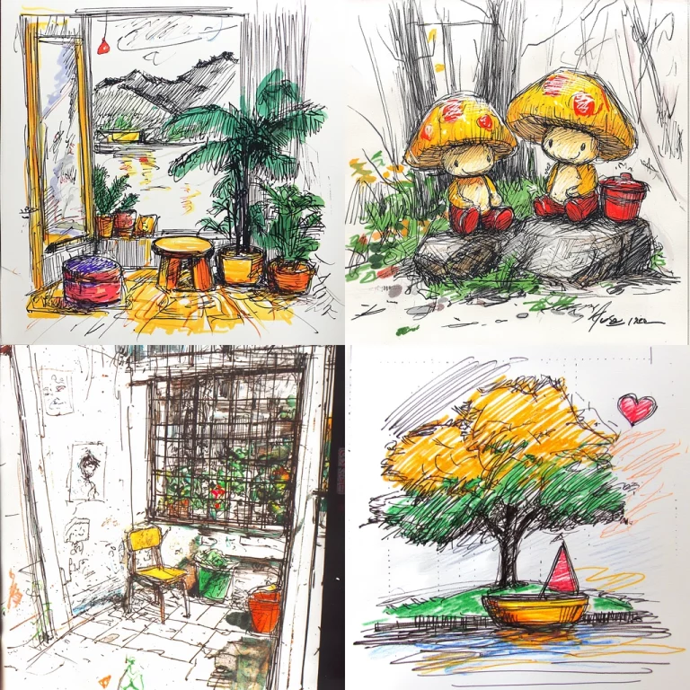 Expressive Sketch with Bold Colors - Midjourney style sref code