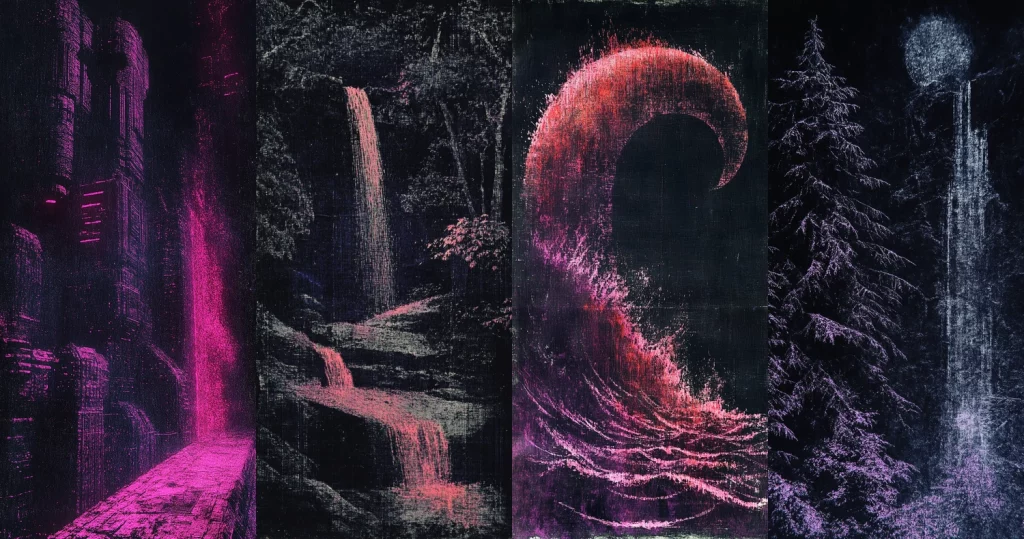 Dark Neon Textured Landscape - Midjourney style sref code