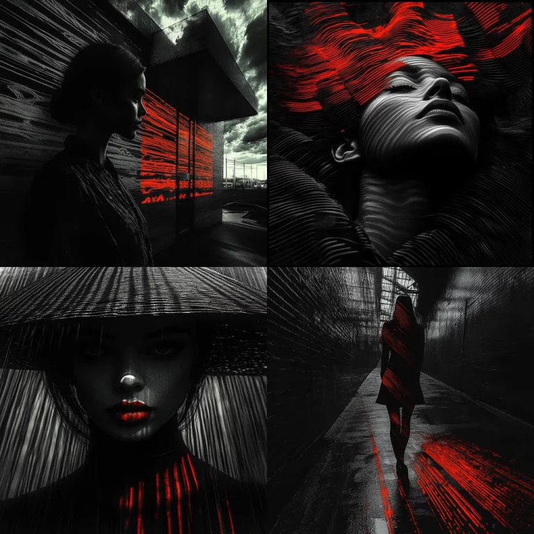 Textured Shadows with Vibrant Red - Midjourney style sref code