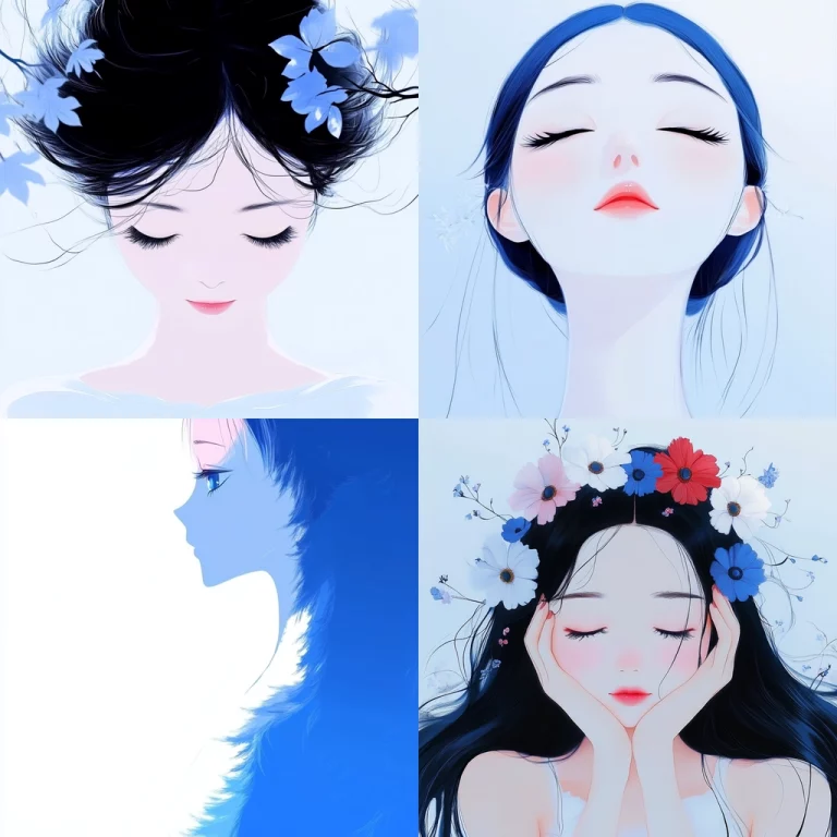 Delicate Blue and White Illustration - Midjourney style sref code