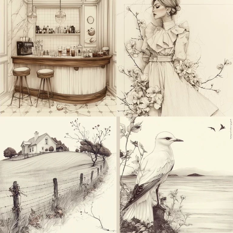 Sepia Tone Line Art - Midjourney style sref code