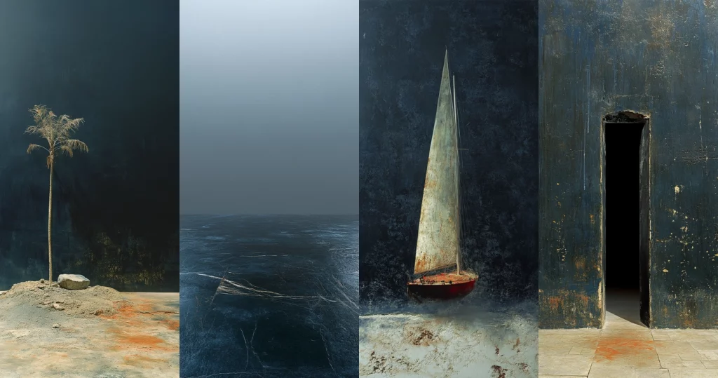 Textured Dark Surfaces with Rusty Hues - Midjourney style sref code