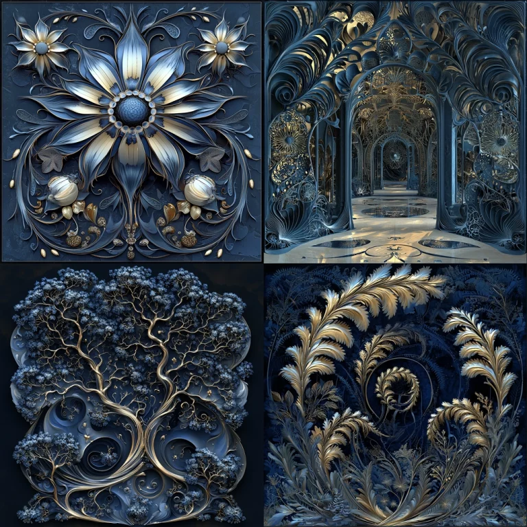 Golden-Blue Baroque Ornamentation - Midjourney style sref code