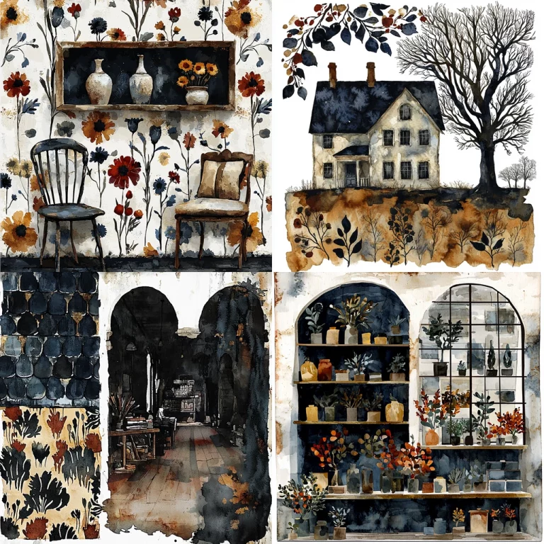 Muted Florals with Dark Accents - Midjourney style sref code