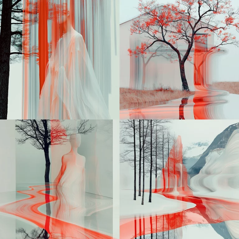 Blended Red Veil Abstraction - Midjourney style sref code