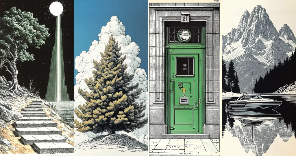 Contrasting Detailed Landscapes - Midjourney style sref code