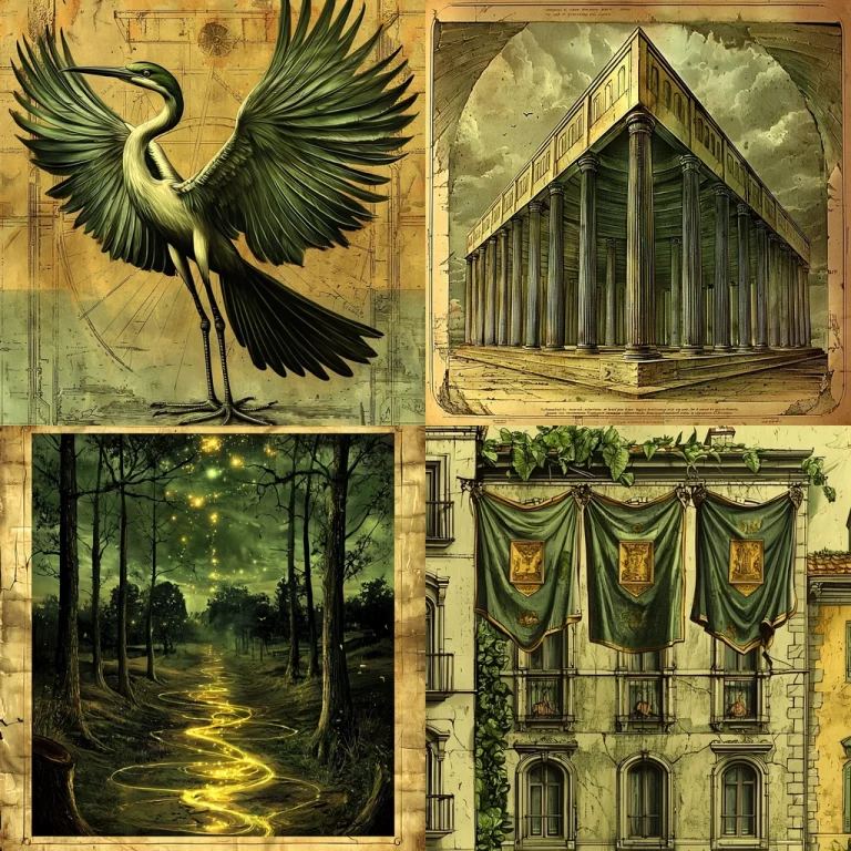 Vintage Ochre Green Illumination - Midjourney style sref code