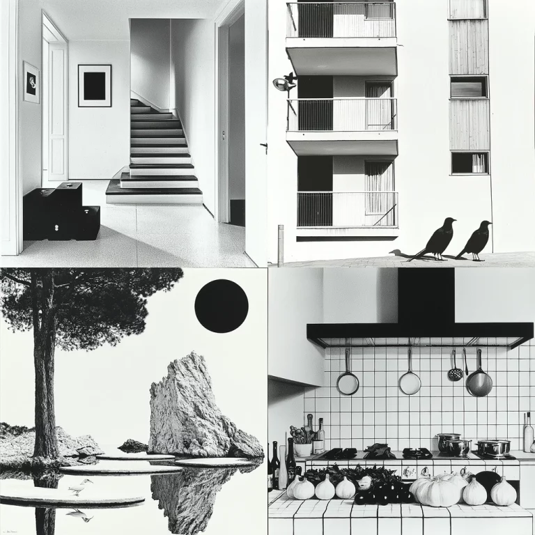 Monochrome Geometric Juxtaposition - Midjourney style sref code