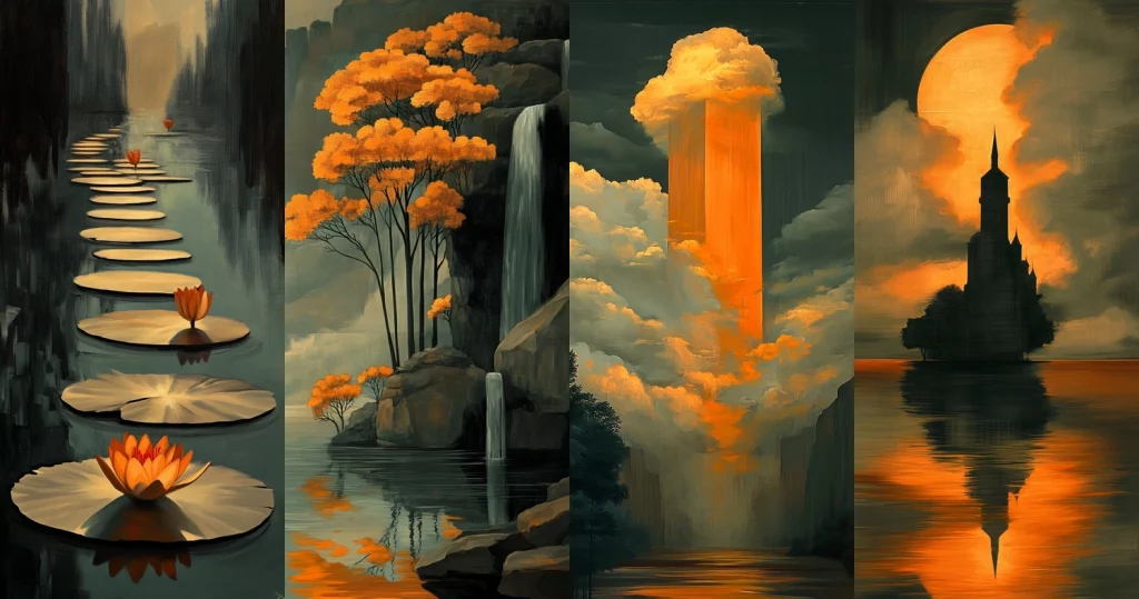 Sunlit Shadows with Orange Highlights - Midjourney style sref code