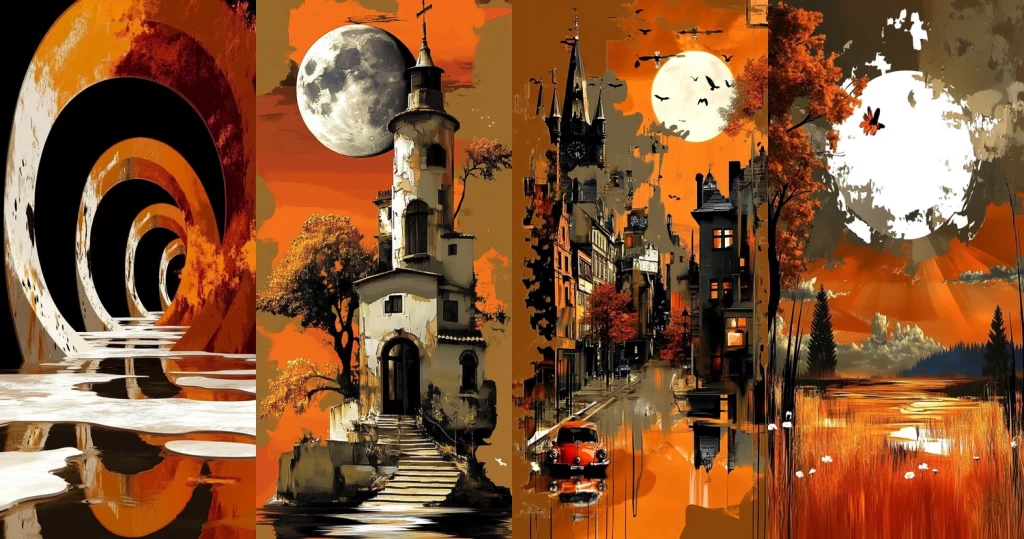 Orange Hues with Moonlit Shadows - Midjourney style sref code