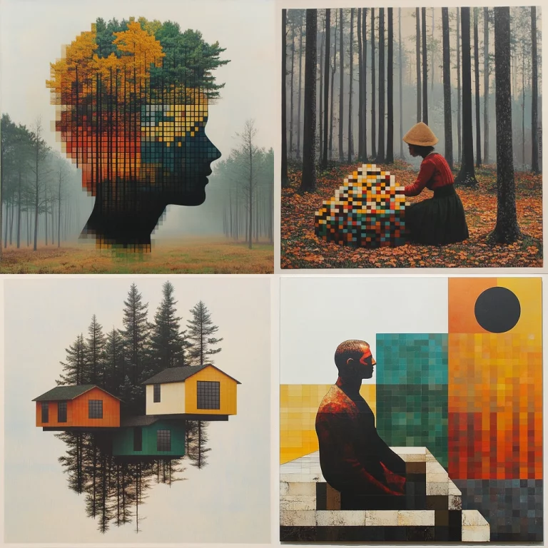 Pixelated Forest Collage - Midjourney style sref code