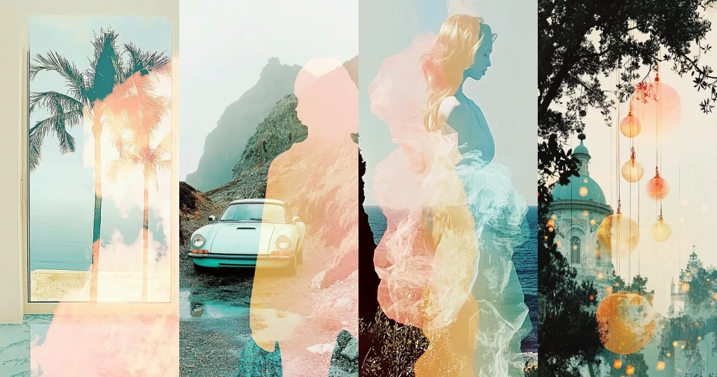 Pastel Overlay Collage - Midjourney style sref code