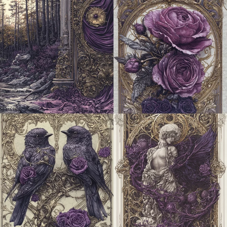 Intricate Ornate Textures with Purple Accents - Midjourney style sref code