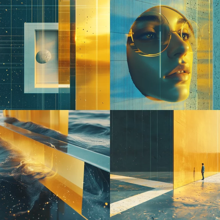 Cyan and Gold Geometric Overlay - Midjourney style sref code