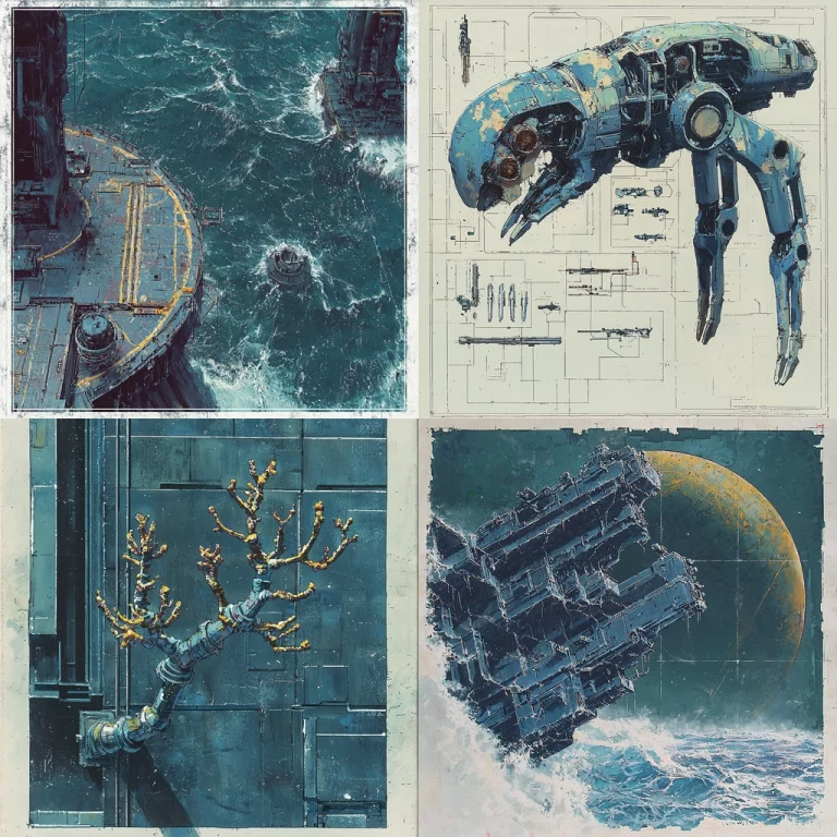 Industrial Blue and Gold Futurism - Midjourney style sref code