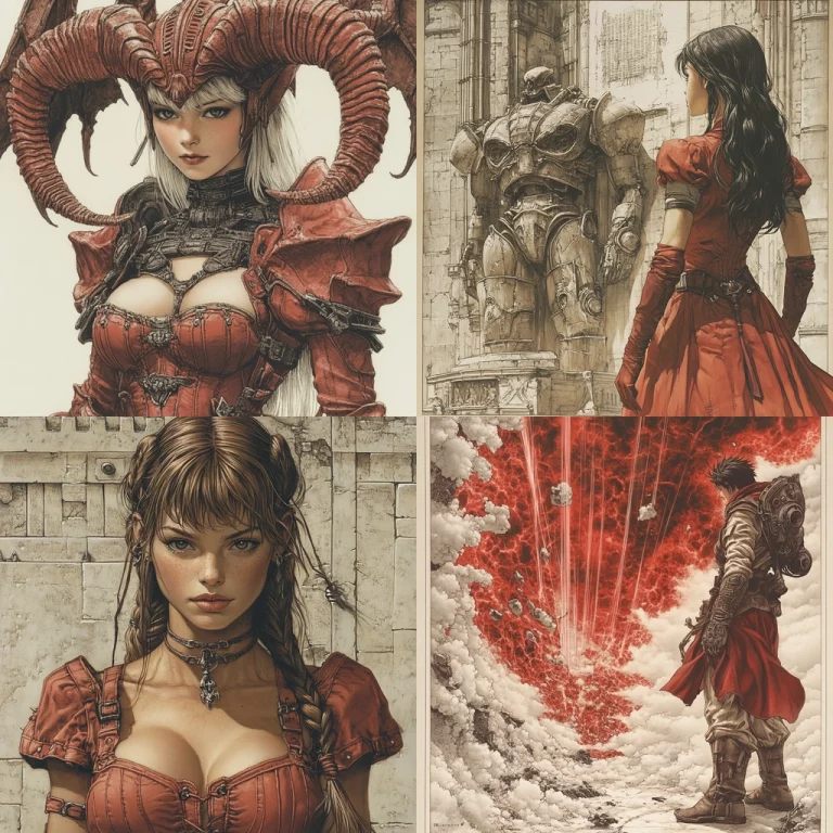 Textured Sepia with Fiery Red - Midjourney style sref code