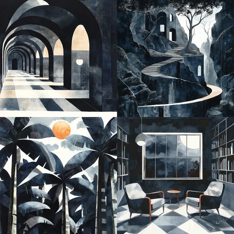 Monochrome Architectural Dreamscape - Midjourney style sref code