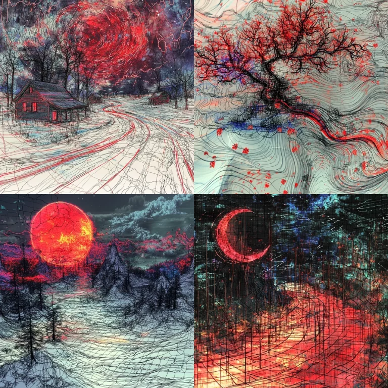 Cyan and Wine Red Cosmos - Midjourney style sref code