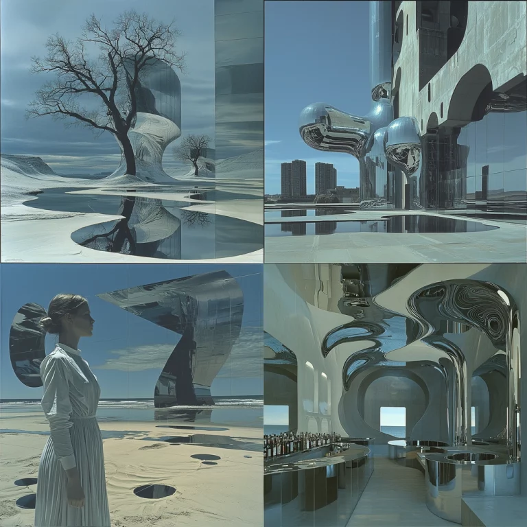 Reflective Surreal Architecture - Midjourney style sref code 