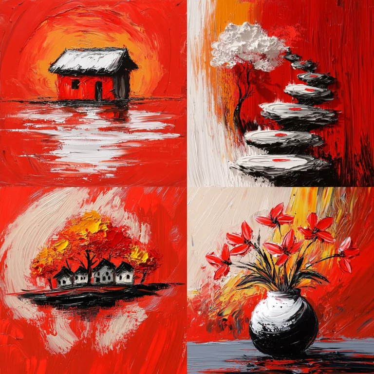 Red Palette Textured Impasto - Midjourney style sref code