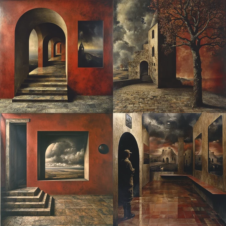 Architectural Vignettes with Red Accents - Midjourney style sref code