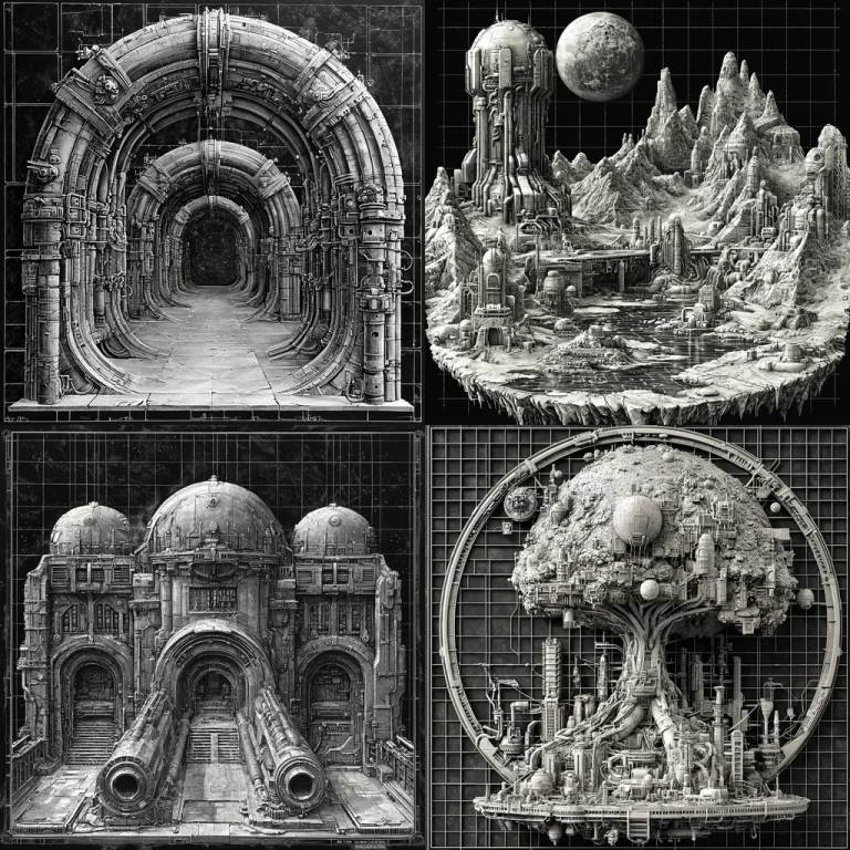 Black and White Tech Architectural - Midjourney style sref code