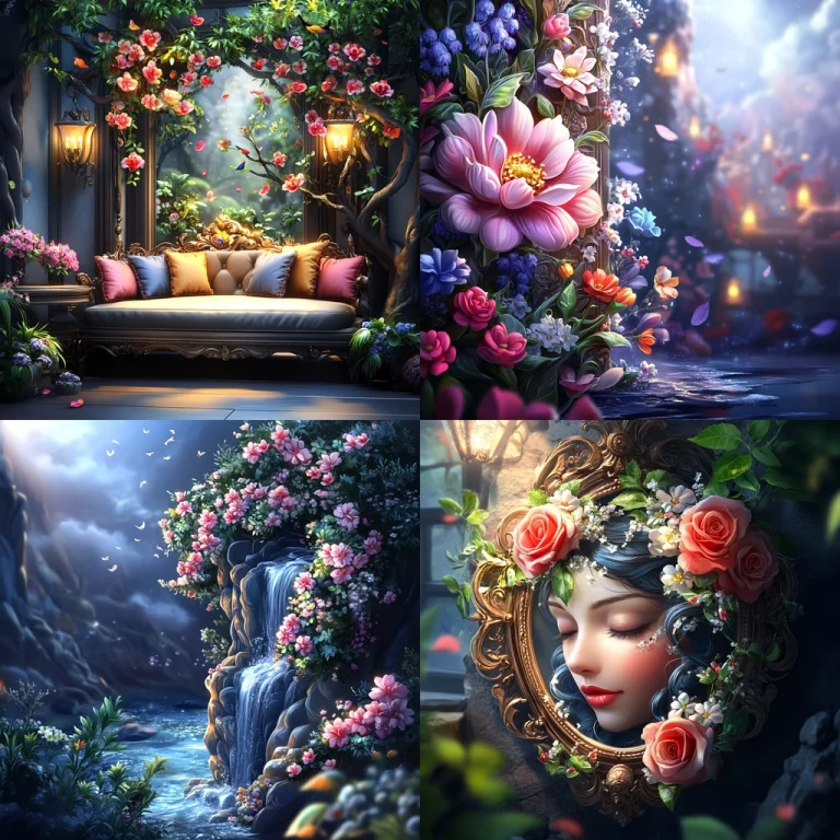 Floral Dreamscape with Soft Lighting - Midjourney style sref code 