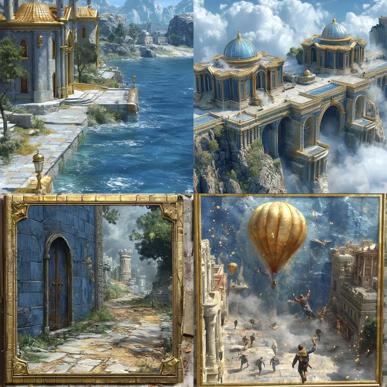 Golden Blue Architectural Elegance - Midjourney style sref code