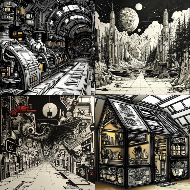 Monochrome Industrial Futurism - Midjourney style sref code