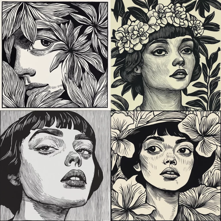 Monochrome Botanical Lines - Midjourney style sref code