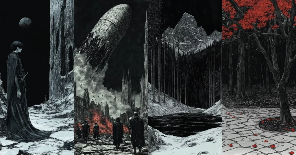 Dark Monochrome Gothic - Midjourney style sref code