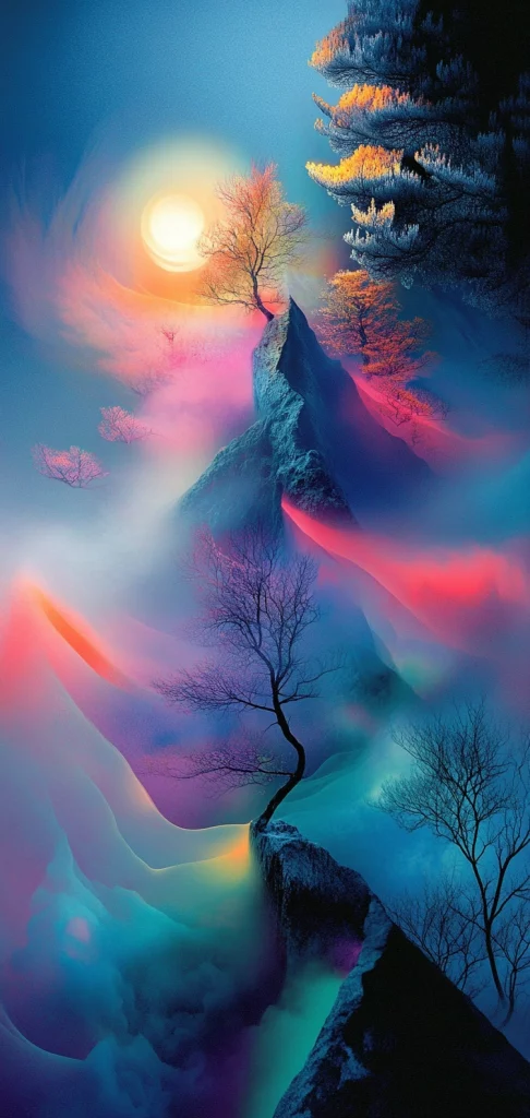Neon Gradient Mountainscape - High Contrast