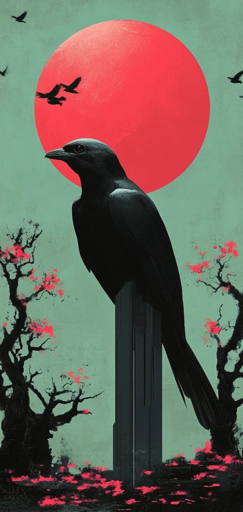 Red Sun and Dark Silhouettes - Illustration