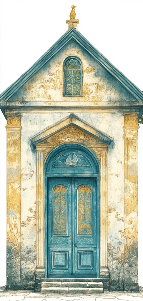 Vintage Golden-Blue Hues - Ink Painting