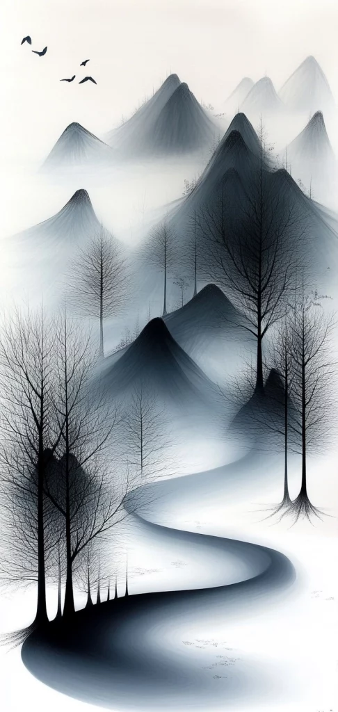 Monochrome Ink Elegance - Eastern Traditional