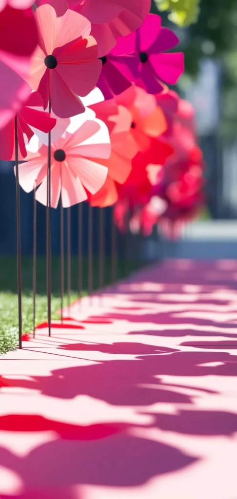 Vivid Pink Geometric Landscapes - Illustration