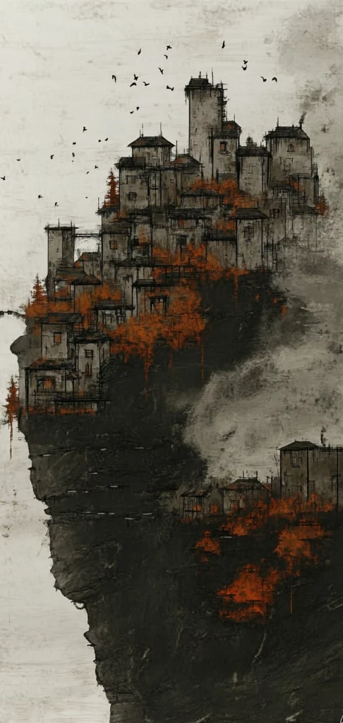 Muted Earthy Cliffscapes - Ink Painting